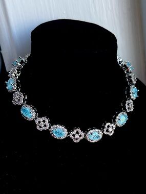 Sparkling Lab Created Paraiba Tourmaline  Floral Bracelet